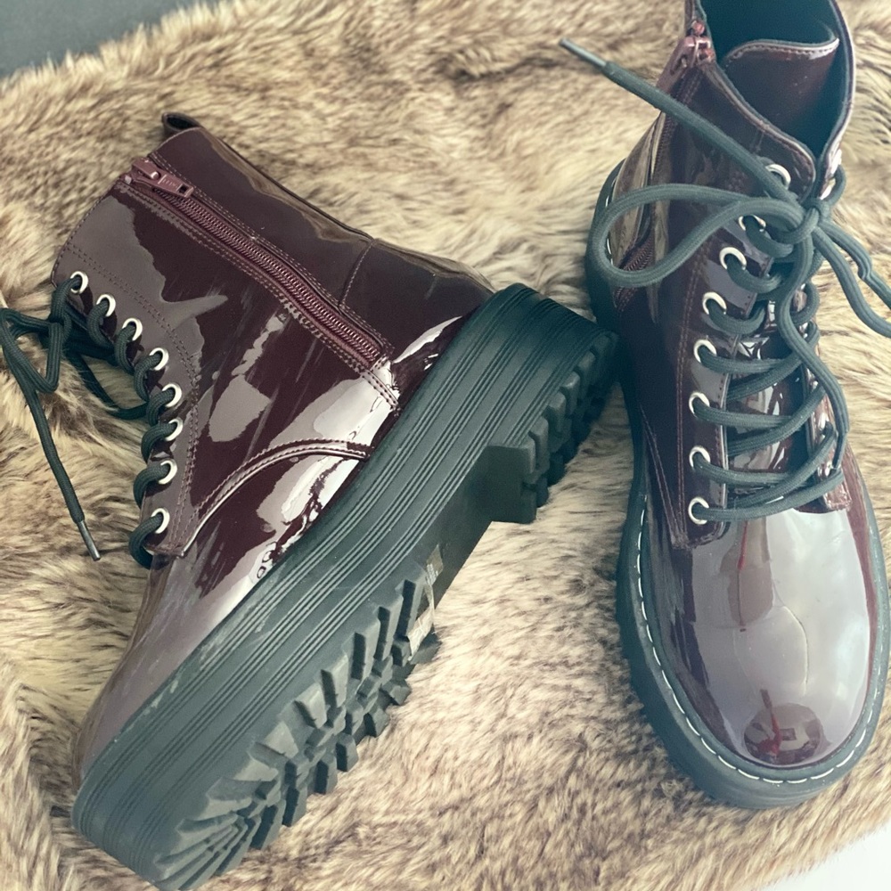 H&M platform combat boots burgundy size 7